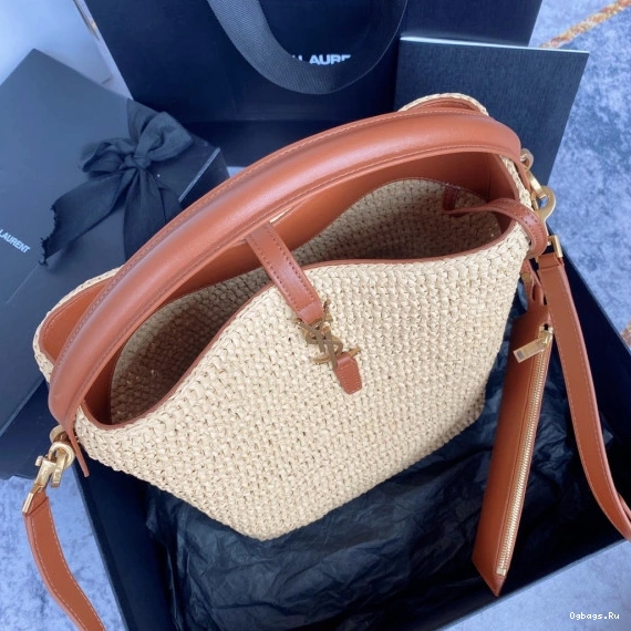 bag-20*25*16CM raffia 37 YSL leather-trimmed Le bucket 0812